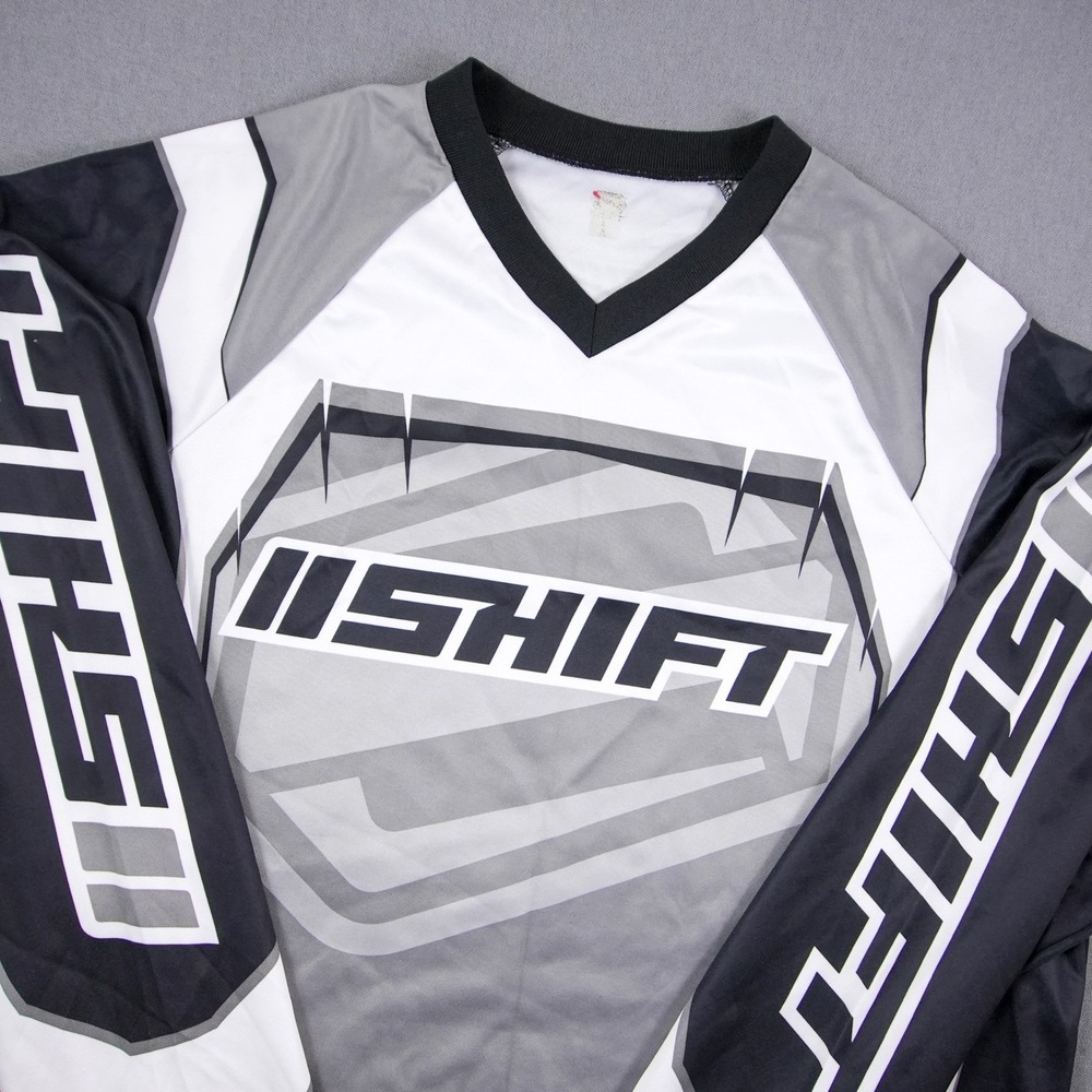 Shift Motocross Jersey Big Logo Long Sleeve Men L Black White Gray Graphic 02007